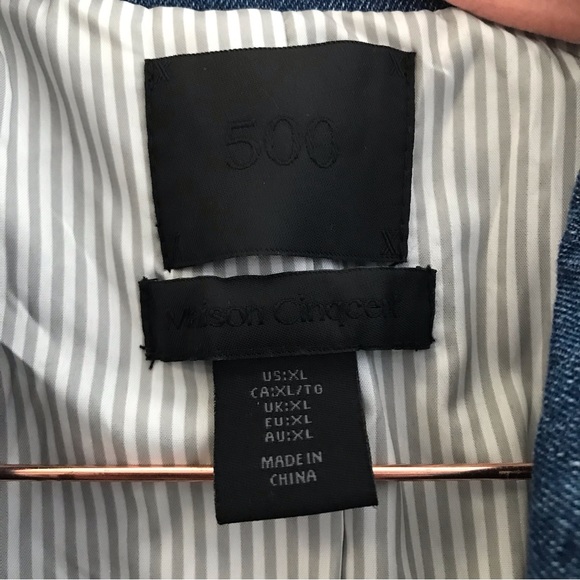 500 Maison Cinqcent Blue Denim Puff Sleeve Blazer Crop XL Jacket - Picture 2 of 16